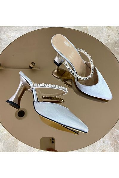 Gloriys Ayakkabı & Çanta Satin Argintiu Stone 9 Cm Pantofi Cu Toc