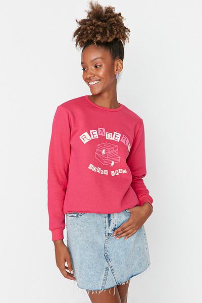 Trendyol Collection Fuchsiová základní tlustá fleecová pletená mikina TWOAW23SW00617