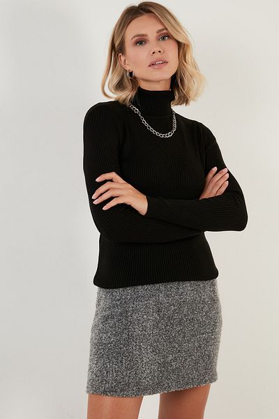 Lela Tricot cu guler rotit cu coaste Pulover Pulover pentru femei 6328038