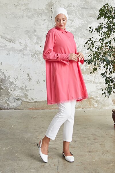 InStyle Bileği Bağlamalı Düğme Detaylı Gömlek - Nar Çiçeği