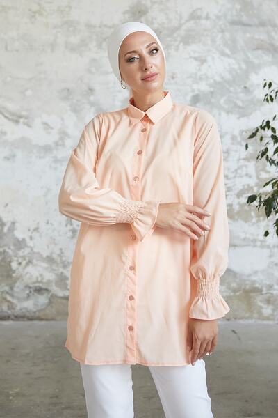 InStyle Salmon Colored Reya Sleeve Shirred Shirt