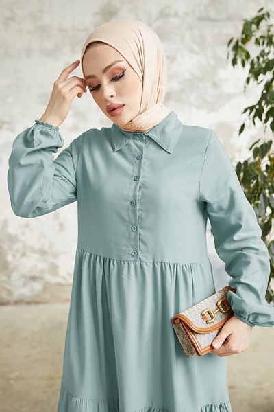 InStyle Rochie cu nasturi cu guler camasa Albera - Baby Blue