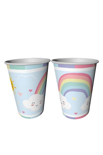 Parti dolabı 8'li Gökkuşağı Bulut Konsept Parti Bardağı, Rengarenk Pastel Kar...