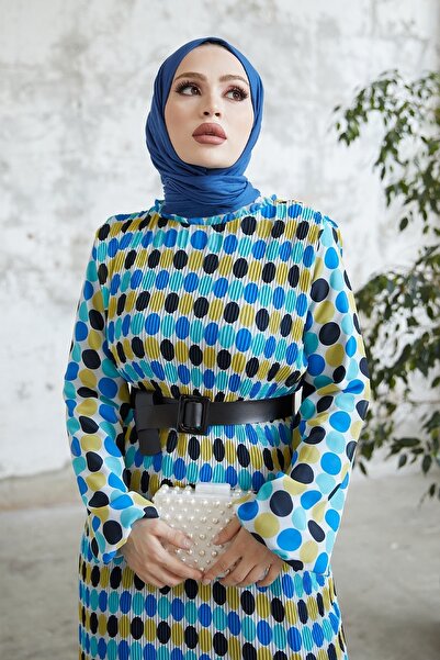 InStyle Сукня-сифон з поясом у горошок Nerisa Індіго