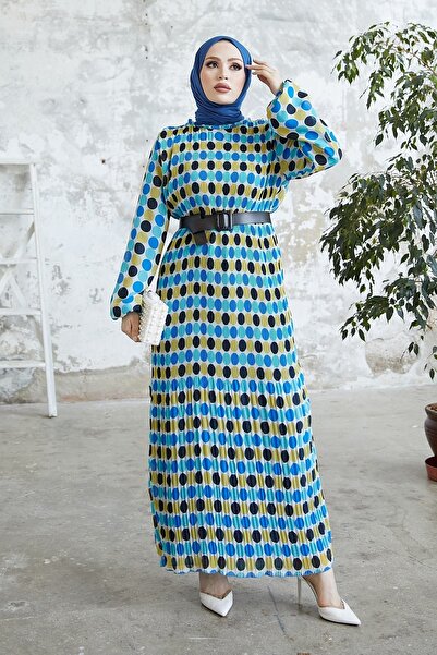 InStyle Сукня-сифон з поясом у горошок Nerisa Індіго