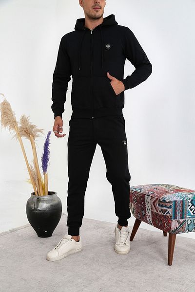 3MODA Ανδρικό σετ αθλητικής φόρμας με φερμουάρ σε μαύρο χρώμα με τρεις κλωστές