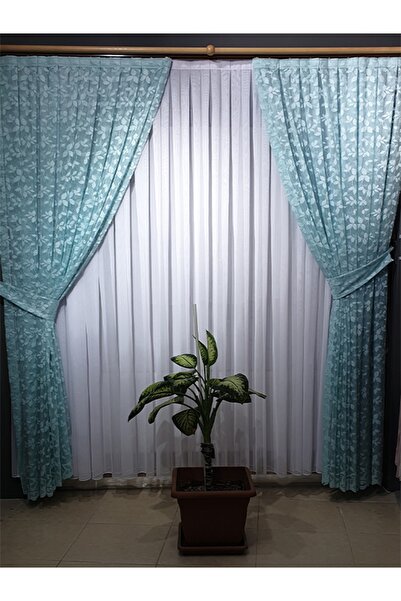 dolunay perde 116 Kdk Örme Yaprak Desen Tül Fon Perde