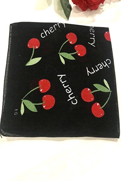 alsaccessories Βαμβακερή μπαντάνα με μοτίβο κερασιών σε μαύρο χρώμα