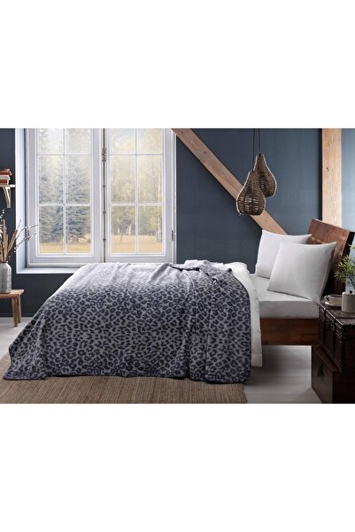 Taç Leopar Gri Çift Kişilik Pamuk Battaniye