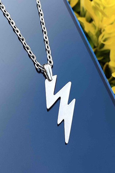 TREND COLLECTİON Gümüş Kaplama Şimşek Model Kolye