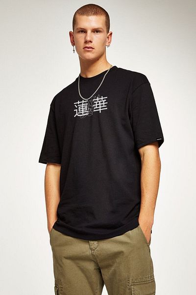 Pasage Μαύρο μπλουζάκι Azurco Oversize Lotus Japan με στάμπα