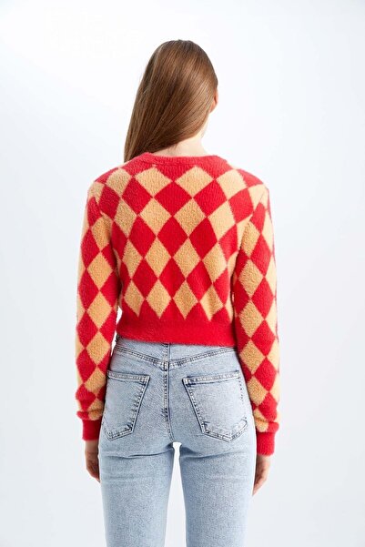 DeFacto Menő Slim Fit Crew Neck gyémánt pulóver