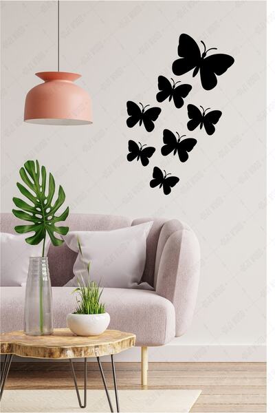 Diji Wood Dekoratif Ahşap 7li Kelebek Duvar Süsü Siyah