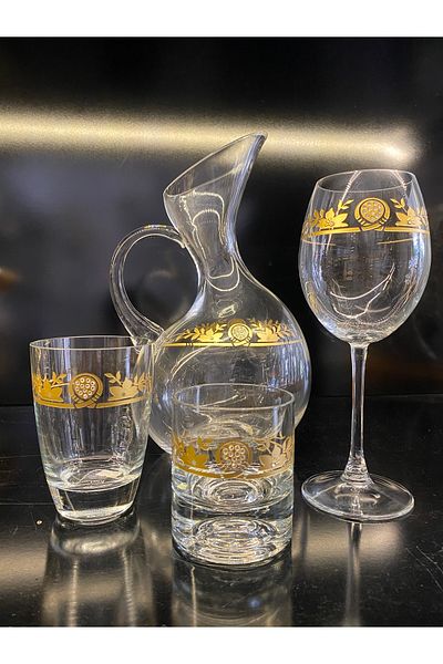 KCD 19 Piece Hand Made Cut Swrovski Stone Water Set Set Hand Made Gold Gold