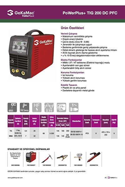 GeKaMac Power Plus Tıg 200 Pfc Dc Pulse Inverter Tıg Kaynak Makinası (Maske ve eldiven hediyesi ile-proser)