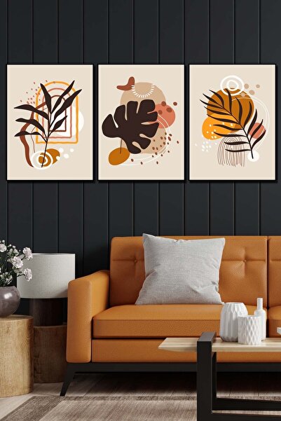 no77decor Sanatsal Bohem Tarzı 3'lü Dijital Baskı Tablo Seti