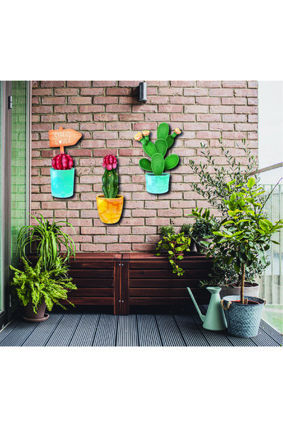 no77decor 3 Parça Duvar Dekorasyon Kaktüs Seti Yapıştırma Uv Baskı