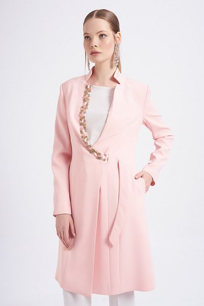 Balizza Blz - Trench Coat with Stone Detail on the Collar