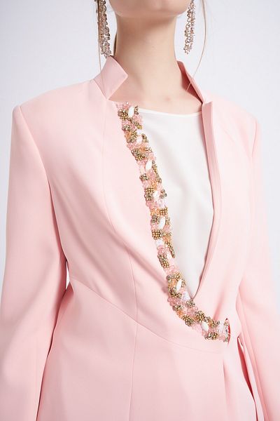 Balizza Blz - Trench Coat with Stone Detail on the Collar
