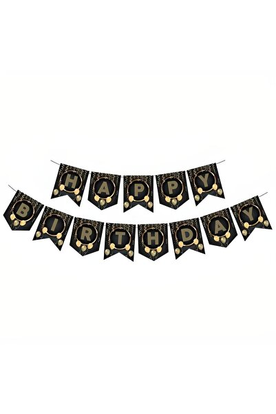 DÜVENCİ TİCARET Banner în zig-zag, tip offset, negru auriu, La mulți ani