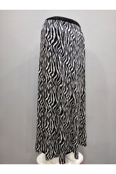ModaMinar Women's Zebra Patterned Combed Fabric Large Size Fish Skirt