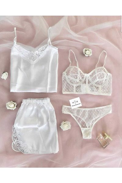 MH Moony Homewears Set de 4 zestre de frumusețe alb satinat