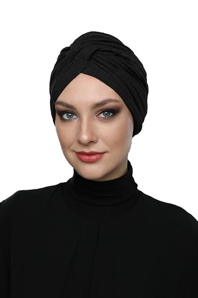 fidan bone Cross Combed Cotton Lined Black Ready-made Hijab Hijab Pool Bonnet