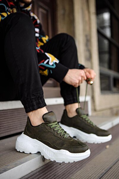 Rainon Store Men's Khaki Leather High Sole Sneakers