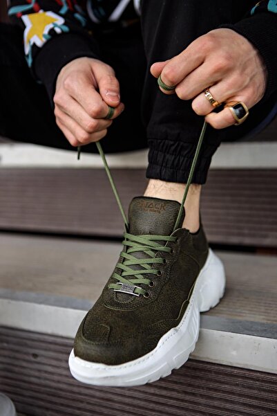 Rainon Store Men's Khaki Leather High Sole Sneakers