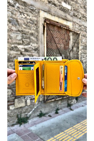 CüzCan Paccho Yellow Real Leather Wallet (with Coin Compartment)