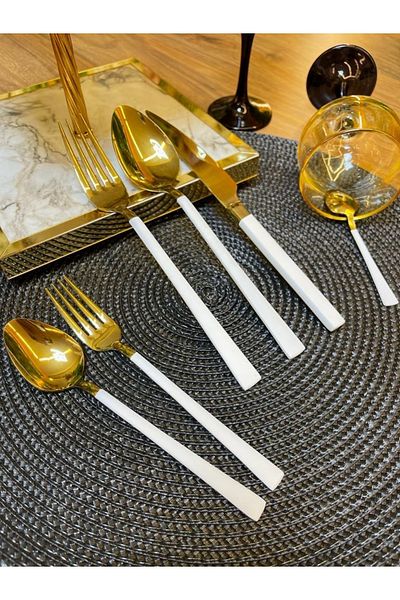 Evanev Kosova 36 Piece Fork Spoon Set (gold - White)