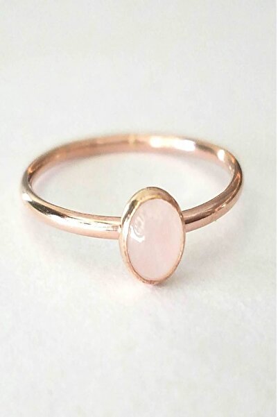 NSA SILVER Pembe Kuvars Taşlı Gümüş Minimal Yüzük 925 Ayar