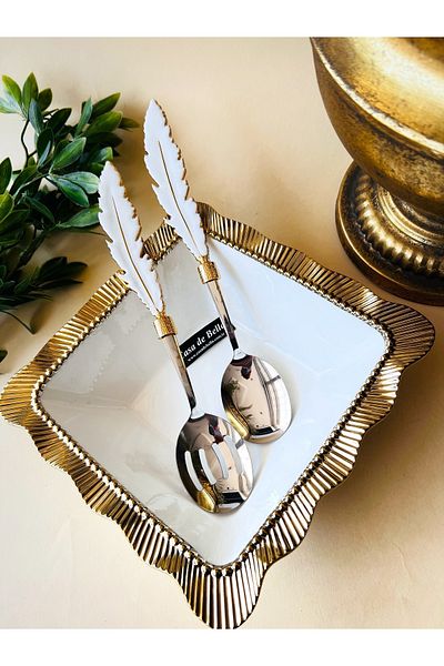 CASA DE BELLA 2 Piece Feather Patterned Salad Serving Set