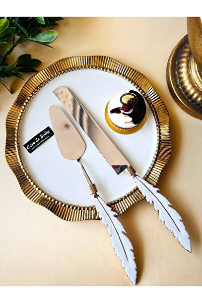 CASA DE BELLA 2 Piece Feather Pattern Cake Serving Set