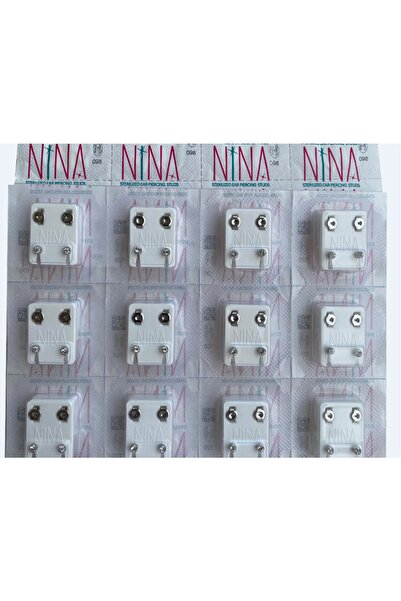 nina Kulak Delme Küpesi Beyaza Beyaz Taşlı 1plaka/12çift Küpe