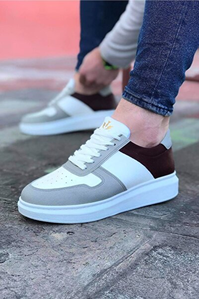 Rainon Store Gray White Claret Red Leather Sole Men's Sports Shoes