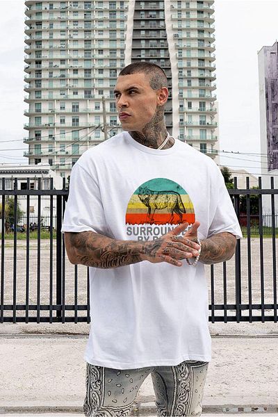 Buğraterzimoda Tricou oversize alb cu imprimeu Wolf