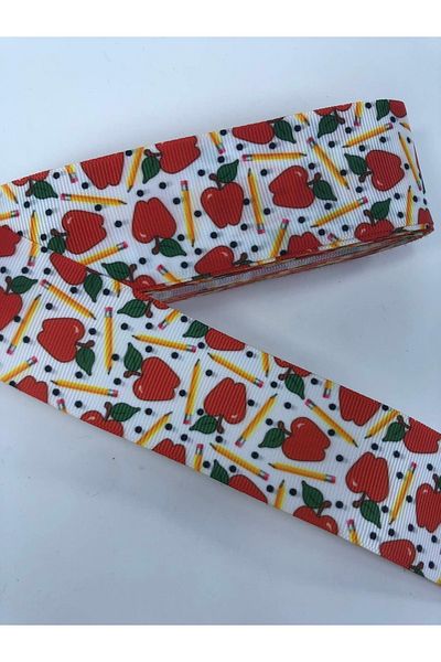 Hobigram Red Apple Yellow Pencil Patterned Grosgrain Ribbon Price Is 1 Meter