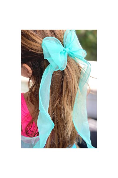 QUEEN AKSESUAR New Trend Organza Pendant Lamp with Long Tail Bow Metal Clip Buckle Water Green