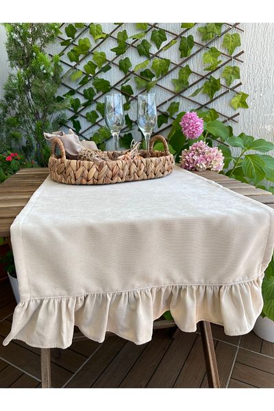 Decamor home Vintage βελούδινη υφή βολάν Runner Vanilla