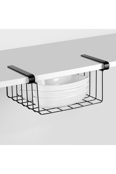 nilşah Wrought Iron Black Under Cabinet Shelf Organizer