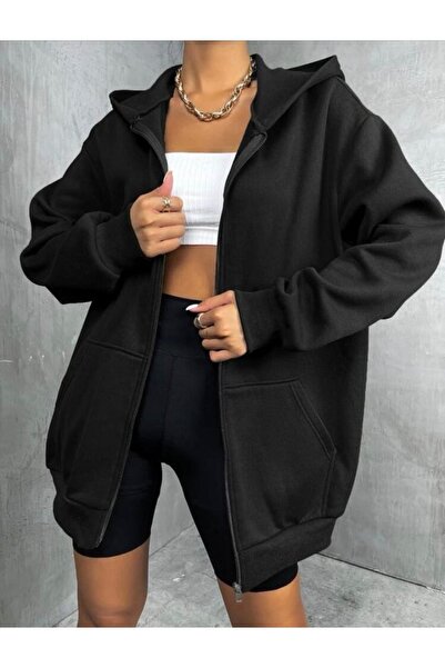AFROGİYİM Jachetă oversize pentru femei, cu glugă, cu fermoar