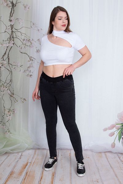 Şans Tekstil Dámské černé elastické pasu efekt praní kapsy džíny legíny kalhoty 26a23754