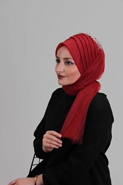 HOBIMODA Hazır Lüx Hayal Tül Kumaş Şal Kırmızı