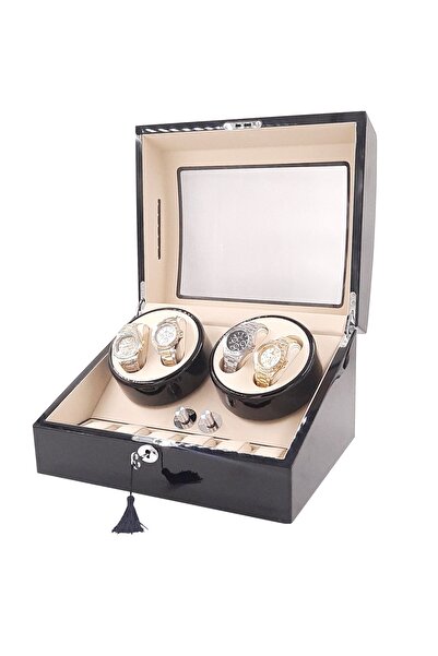 STAND MARKET Otomatik Saat Kurma Kutusu 4 6 Piano Black Krem Led Sistemli, Wa...