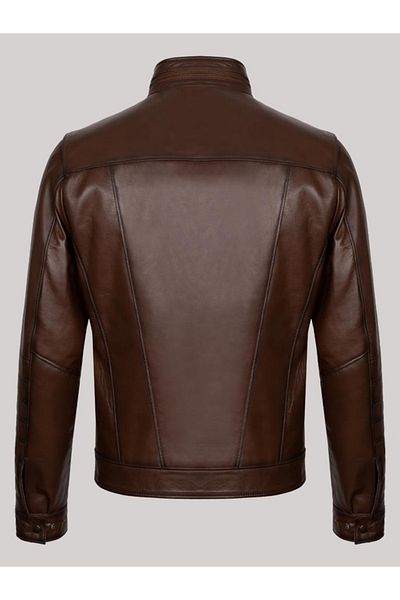 Derimont's Genuine Lambskin Brown Men's Leather Coat Handles Embroidered Leather Jacket