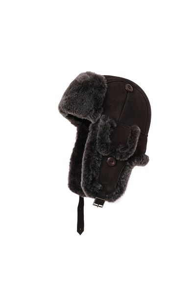 Mumcu's Leather Leather Fur Coffee Unisex Pilot Hat