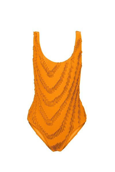 AQUELLA Textured U Collar Orange Swimsuit