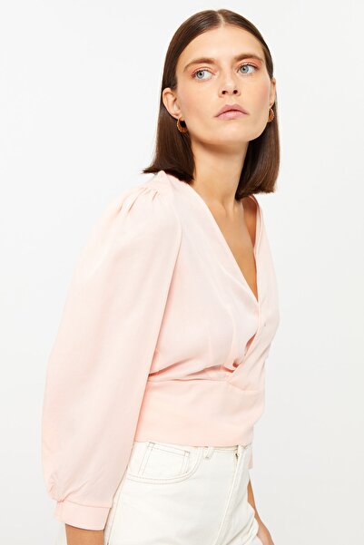 adL Kruvaze Yaka Balon Kol Bluz