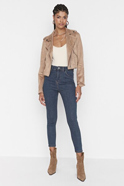 Trendyol Collection Сині прямі джинси з високою талією та еластичною посадкою